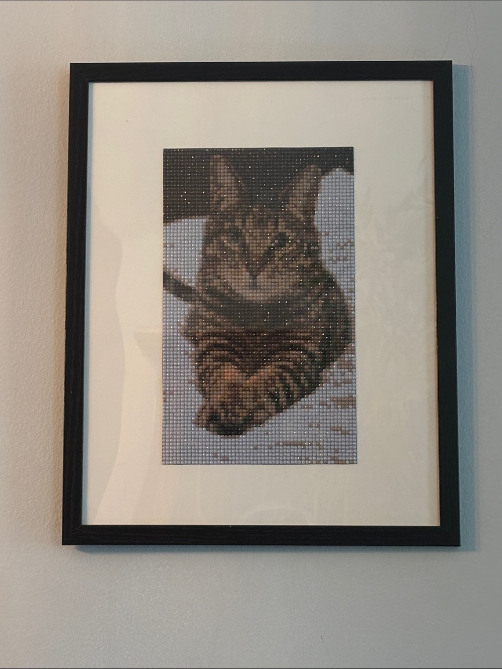 Completed Diamond Art Cute Tabby Cat Framed
